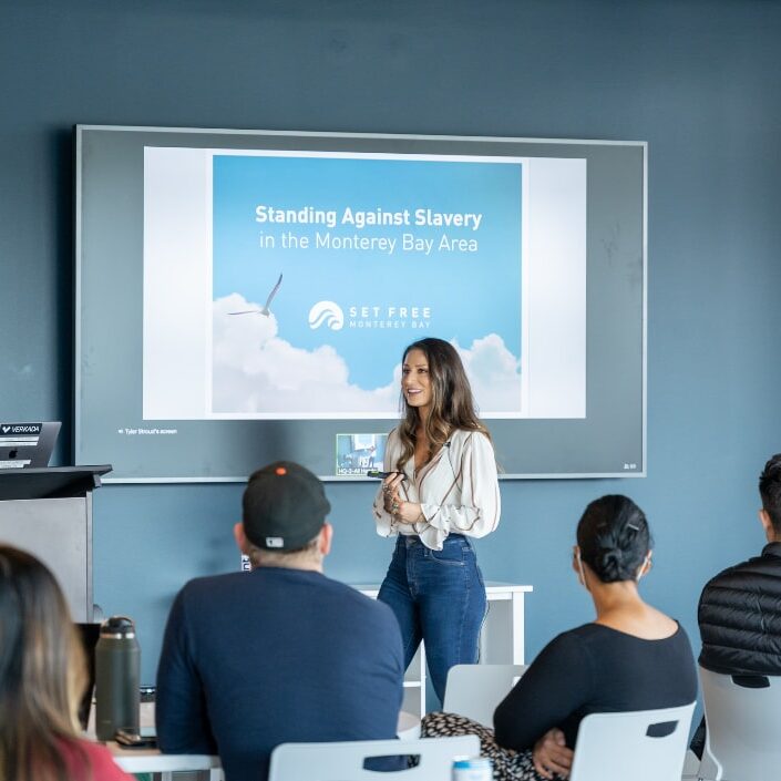 ashley-speaking Ashley Chesney speaking at a Set Free Monterey Bay event in Monterey County, California, sharing about human trafficking awareness and hope.